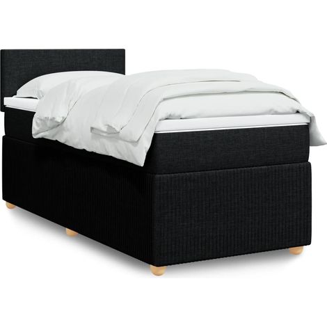 Lit simple - 90x190 cm, Sommier à lattes de lit avec matelas Noir Tissu WFE906184 DESIGN IN (1/5)