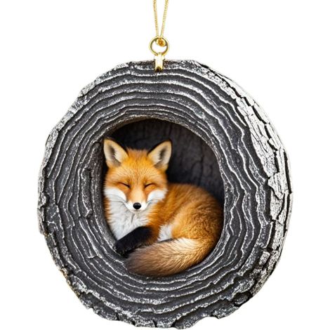 Guirlande Animal - Décoration Arbre De Noël En Acrylique Forme Ovale - Renard - 8 cm - Lot De 1 (1/5)