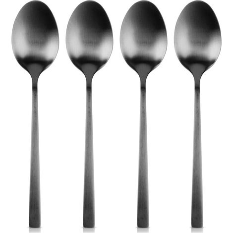 Lot de 4 cuillères noires pour thé, café et desserts - Petites cuillères (1/5)