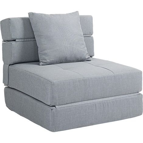 Fauteuil inclinable convertible en lit, avec 1 coussin, 70 cm x 70 cm x 61 cm, gris clair