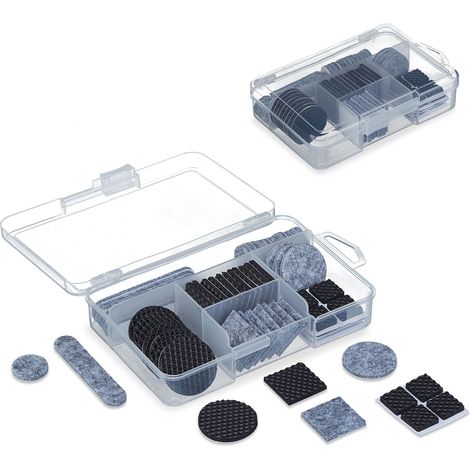 Relaxdays Furniture Pads, with Box, 136x Pack, Self Adhesive, Floor Protector, Anti-Slip, Square, Round, Grey/Black
