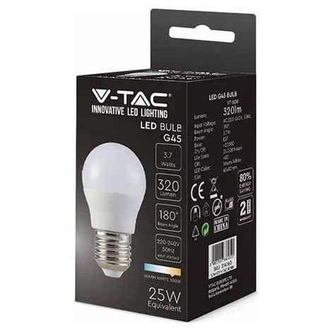V-TAC VT-1830-N 3.7W LED-Lampe SMD E27 180° 320LM G45 thermoplast Warmweiß 3000K - SKU 214160