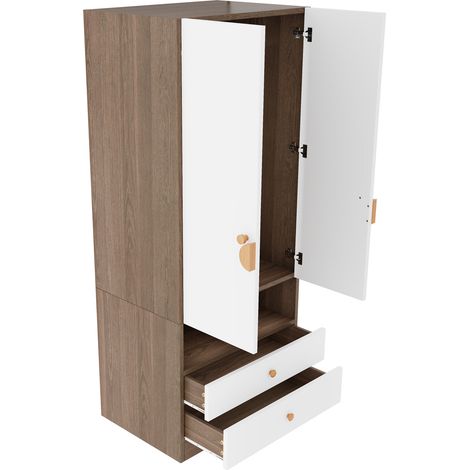 Kleiderschrank 70 x 50 x 170 cm mit 2 Schubladen und Fächern, Naturholz/Weiß (1/5)