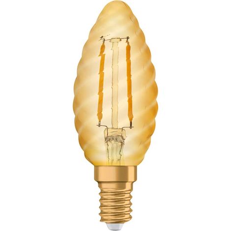 Ampoule LED à Filament  Culot E14  Forme Flamme Torsadée Or Ambrée  Blanc Chaud 2500K  2,5W (équivalent 22W) (1/2)