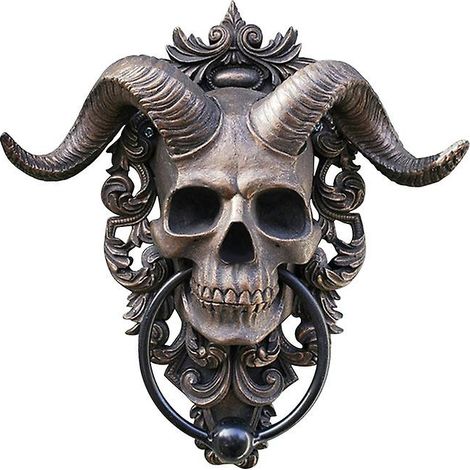 Heurtoir de porte suspendu en forme de crâne de dieu à cornes de chèvre, décoration murale, décoration de porte d'entrée Satan Diable Lucifer (1/4)
