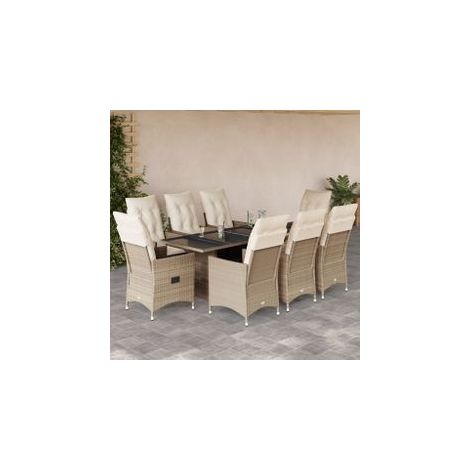 Ensemble à manger de jardin et coussins 9 pcs beige Poly rotin (1/5)