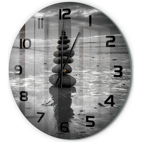 Horloge Murale Ronde Design Original Verre Silencieuse Déco Maison Pierres en équilibre fi 60 cm (1/5)