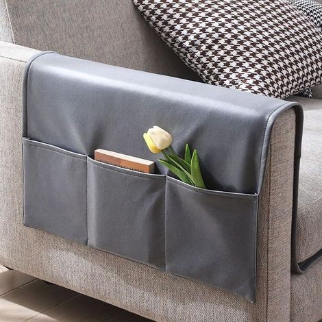 Housse d'accoudoir 2 en 1 avec sacs de rangement, organiseur d'accoudoir de canapé doux et imperméable, protections de meubles d'extérieur et d'intéri (1/4)