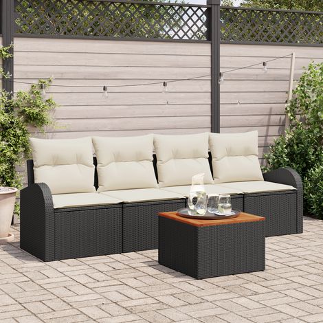 Conjunto de sofás de jardín 5 pcs Negro y crema ratán sintético vidaXL (1/5)