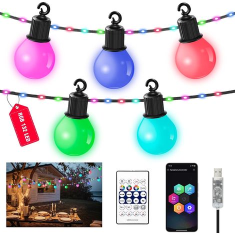 Guirlande lumineuse USB LED pour extérieur 20 m RGB guirlande lumineuse d'extérieur 26 ampoules G40 avec minuterie IP67 étanche guirlandes lumineuses pour extérieur pour balcon jardin (1/5)