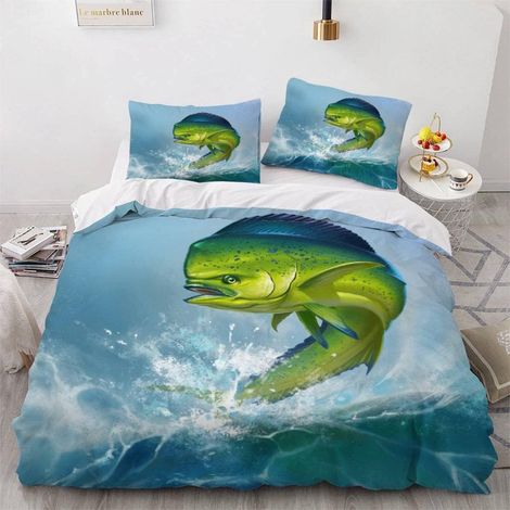 Housse de Couette 140x200 Enfant Poisson Parure de Lit 1 Personne Microfibre Housse de Couette Dauphin 3D Imprimé Literie Set 3 Pièces avec Fermeture Éclair - 140x200+2x50x75 (1/5)