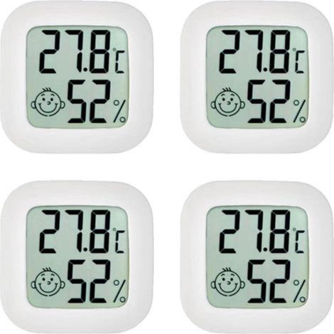 Set aus 4 Raumthermometern, Mini-Thermometern, Hygrometern, hochpräzisen Temperatur-Hygrometern mit Komfortluft-Symbol für Küchen, Babyzimmer, Gewächshäuser, Lagerhallen und Büros. (1/5)