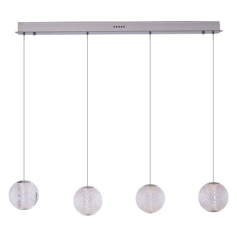 Suspension chromée 4 globes cristal LED 24W Maxlight
