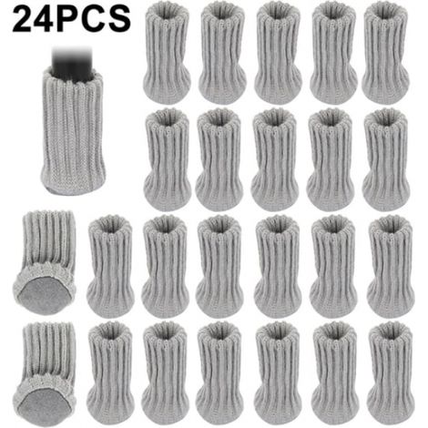 24 Stück gestrickte Stuhlbeinsocken, Möbel-Tischfüße, Grau