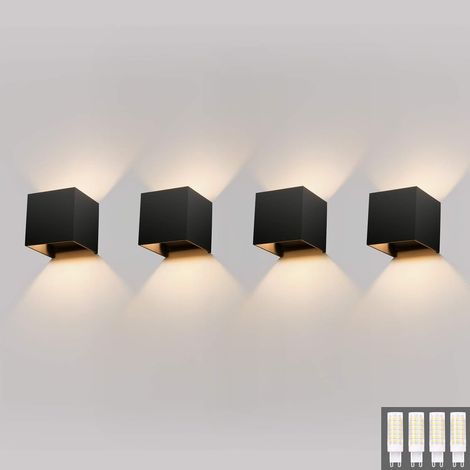 4 Pcs Appliques Murales Interieur/Exterieur 9W, Nior Lampe Murale LED Blanc Chaud 3000K Moderne Applique Murale pour Chambre Maison Couloir Salon (G9 LED ampoule Inclure) (1/5)