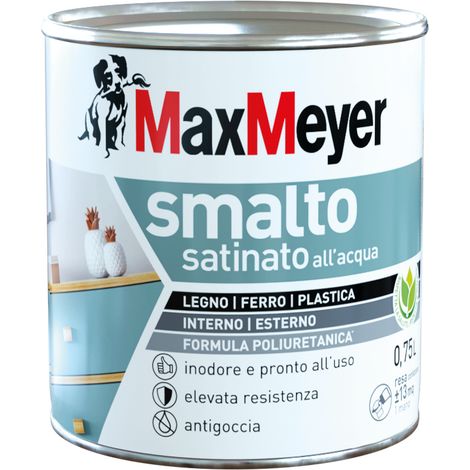 MaxMeyer Smalto All'Acqua Poliuretanico Effetto Satinato, Bianco, 0.75L