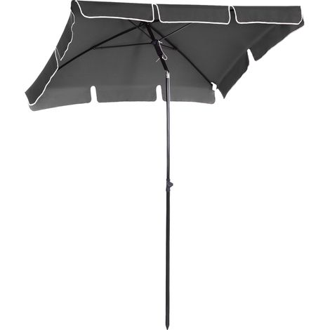 Parasol gris rectangulaire inclinable 198x130x245cm, 4 mâts alu acier, ombre 2,5m² protection UV, mât démontable compact pour jardin, terrasse, balcon, plage (1/5)