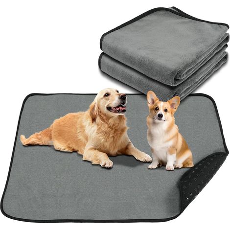 2 Tapis Éducateur pour Chien Lavable Réutilisable, 70×100cm Alaise pour Chien Lavables, Tapis de Propreté Chiot Réutilisable, Ultra Absorbants, Antidérapant Chiens, Chats, Cobaye Lapins, Gris (1/5)