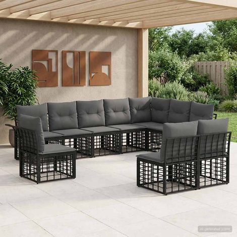 Conjunto de sofás de exterior 10 pcs Negro y Gris oscuro (1/5)