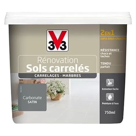 Peinture V33 Rénovation Sols Carrelés (Carrelages - Marbres) 2 en 1 Satin Carbonate 0,75 L (1/3)