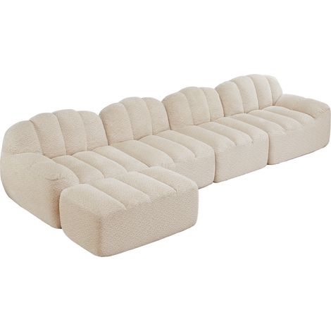 ELVMI Sofá rinconero modular 4 plazas con ottoman, respaldo ergonómico, en felpa granulada, Beige Blanco (1/5)
