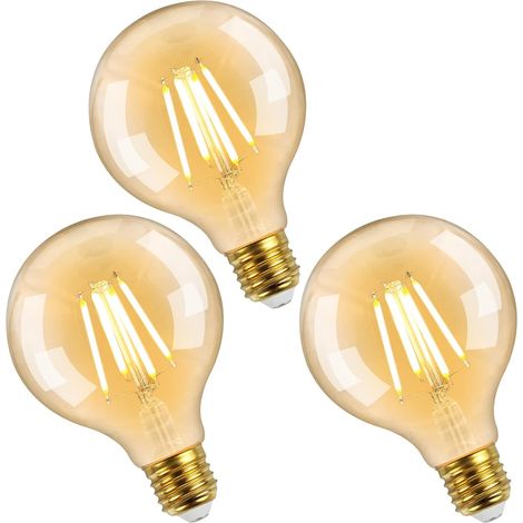 Ampoule Vintage LED E27 Vis Edison, 6W 680Lm G95 Grand Globe LED Filament Rétro Ampoule, Équivalent Ampoule à Incandescence de 60W, Ambre Blanc Chaud 2500K, Non Dimmable, Lot de 3 (1/5)