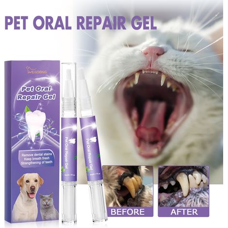 Gel de soin bucco-dentaire pour animaux de compagnie, pour un nettoyage en profondeur des taches sur les dents des chiens et des chats – 2 x 3 ml (1/5)