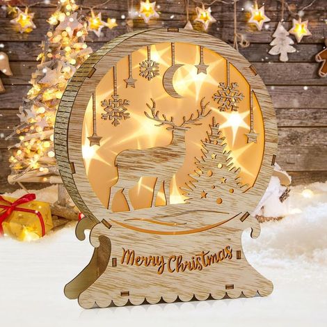 Luces navideñas LED de madera, luz de estrella navideña para ventana, adornos navideños LED de madera, luz de reno LED, adornos navideños LED para balcón interior (alce) (1/5)