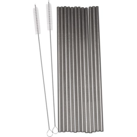 Ein Set aus 12 geraden Edelstahlstrohhalmen + 2 Reinigungsbürsten