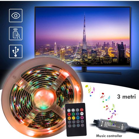 STRISCIA LED PER RETROILLUMINAZIONE TV E MONITOR RGB SMD 5050 3 METRI USB DC5V (1/5)