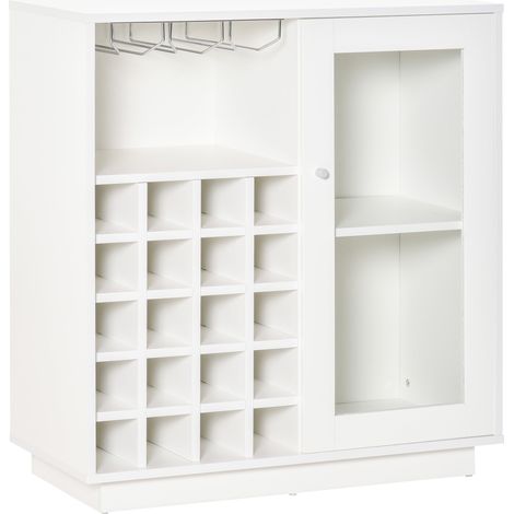Credenza con Cantinetta 20 Bottiglie 80x36x85 cm con Porta Calici e Armadietto Bianco (1/5)