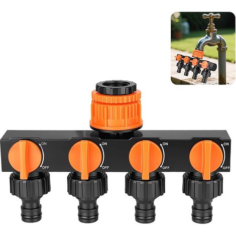 Sprinkler Dispenser, 4 Way Hose Connector Selector Watering Tap Outlet Splitter 4 Way Hose Splitter Garden Tap Diverter Adjustable and Lockable Water Flow (1/5)