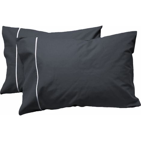 Lot de 2 taies d'oreiller passepoilées, 60 cm x 70 cm, noir et blanc, 100 % coton, réversibles (1/5)