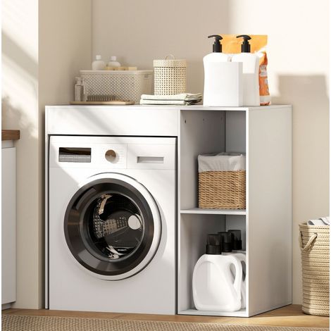 Meuble au-dessus lave-linge 96x60x90,5 cm en bois blanc, gain de place pour buanderie FloraGrace (1/5)