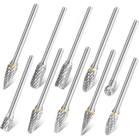 YMYNY Lot de 10 fraises en carbure compatible avec Dremel - Tige 3,3 mm Outil rotatif pour meuleuse travail du bois, polissage métal, gravure, perçage (1/4)