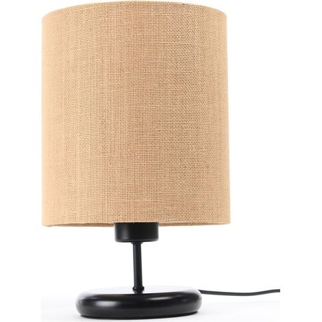 Lampe de chevet Boho 0E0s-C-131cz - Pietement noir, extérieur en jute beige foncé crème, intérieur beige crème (1/4)