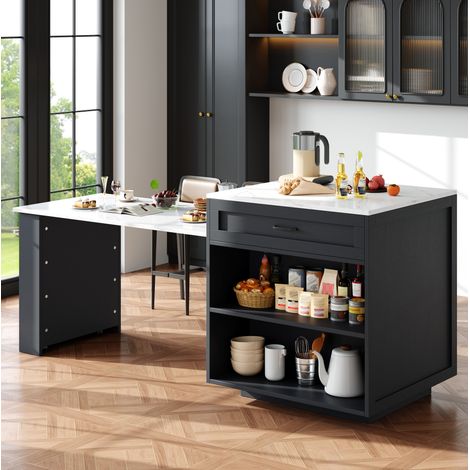 Table de bar extensible 133/202x70x93,5 cm noire avec rangement et étagères latérales (1/5)