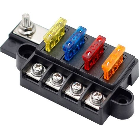 Boîte à Fusibles Lame pour Automobile, Bateau, Marine, Bloc-Fusibles 4 Voies 12-32 V, Circuits avec Couvercle (1/4)