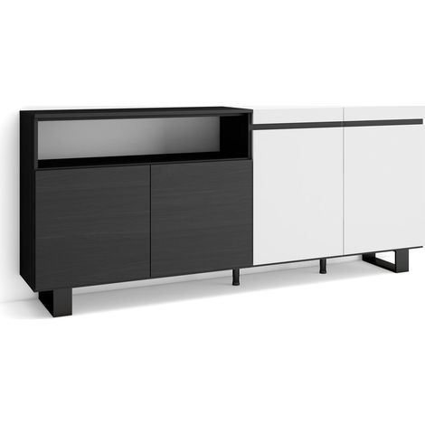 Skraut Home - Credenza, Mobile, Cucina, Madia, mobile ingresso, 200x87x35cm, 4 Porte, Design industriale, Stile moderno, Bianco e nero (1/5)