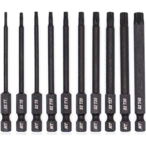 Jeu d'embouts Torx 10 pièces pour tournevis et perceuses, traitement thermique avancé, revêtement phosphaté, 8 cm (1/5)