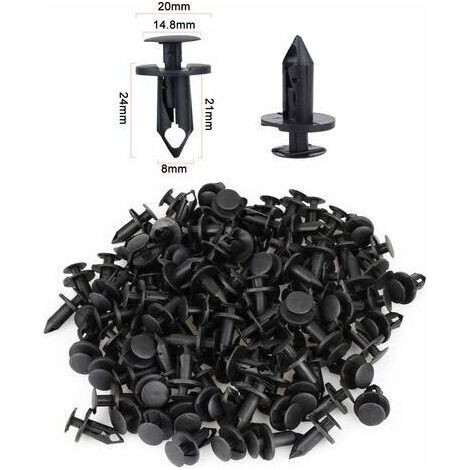 Lot de 120 rivets en plastique noir 8 mm – Clips de garniture pour pare-chocs et garde-boue – Résistants aux hautes températures