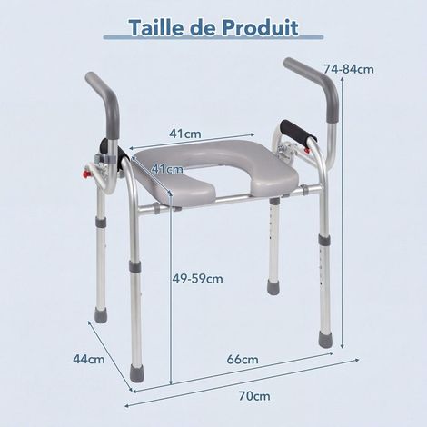 Seniors, femmes enceintes ou PMR, rehausseur de toilettes facile à monter, 5 hauteurs et pieds antidérapants (1/5)