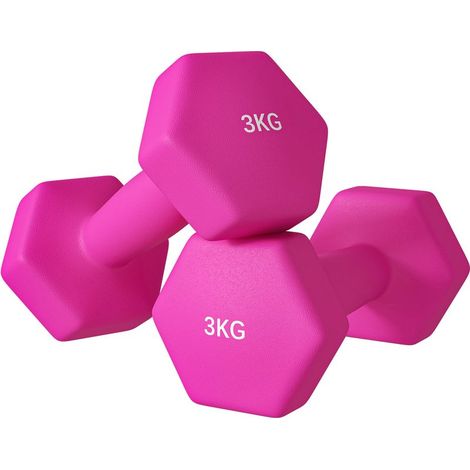 Lot de 2 haltères hexagonales avec poignée antidérapante pour l\'entraînement à la maison, 2 x 3 kg, rose (1/5)