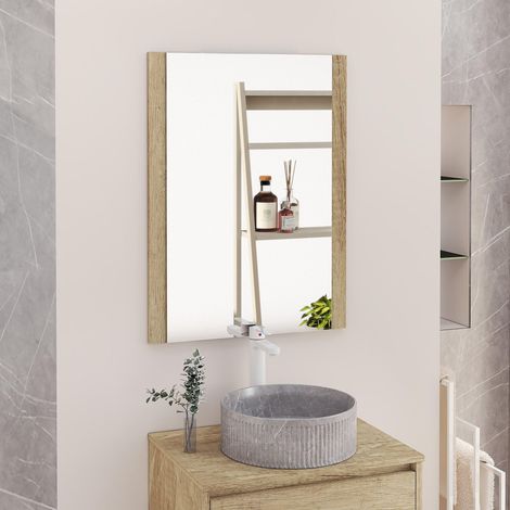 Miroir de Salle de Bain, Miroir latéral en Bois, Option avec et sans LED. Styles Qui s'adaptent à la Salle de Bain ou à n'importe quelle Pièce de la Maison. 70 x 80 cm Latéral Bois Nature (1/5)