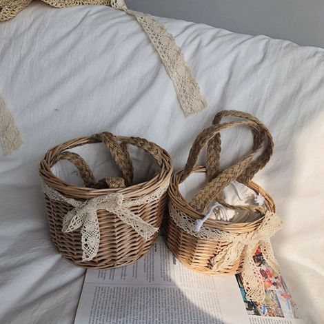 Petit panier en rotin et bambou tissé à la main, sac en paille tressée en bambou pour enfants Netflix