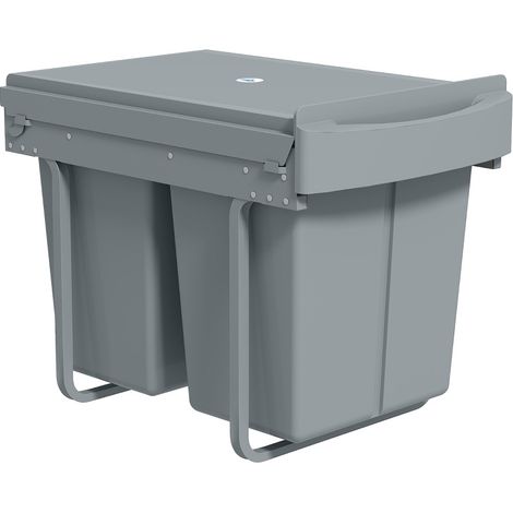 Cubo de basura extraíble para mueble, 2 x 20 L, gris, plástico y metal (1/5)
