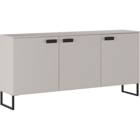 Madia con 3 Ante E Ripiani Interni Mobile Soggiorno Moderno In Melaminico Con Maniglie E Piedini Neri Per Sala da Pranzo Elegante 184 x 86 x 40 Cm Cashmere