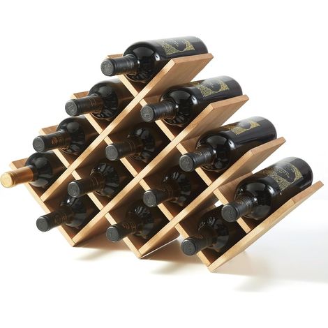 1 Casier à Vin Bois, 4 Étagères, 13 Bouteilles, Design Table Autoportant, Intérieur (1/5)