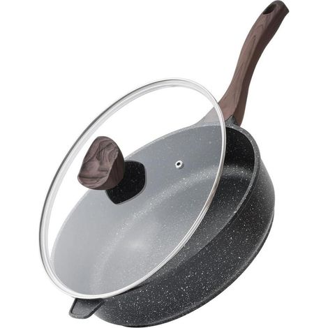 Poêle profonde antiadhésive 26 cm avec couvercle, revêtement granit, induction, sans PFOA (1/5)