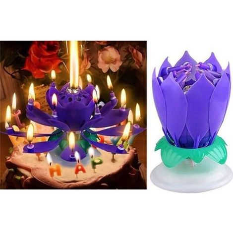 HONORNIC - Belle Fleur de Lotus anniversaire Bougies de rotation Musique Bougies pour Party Decoration Anniversaire